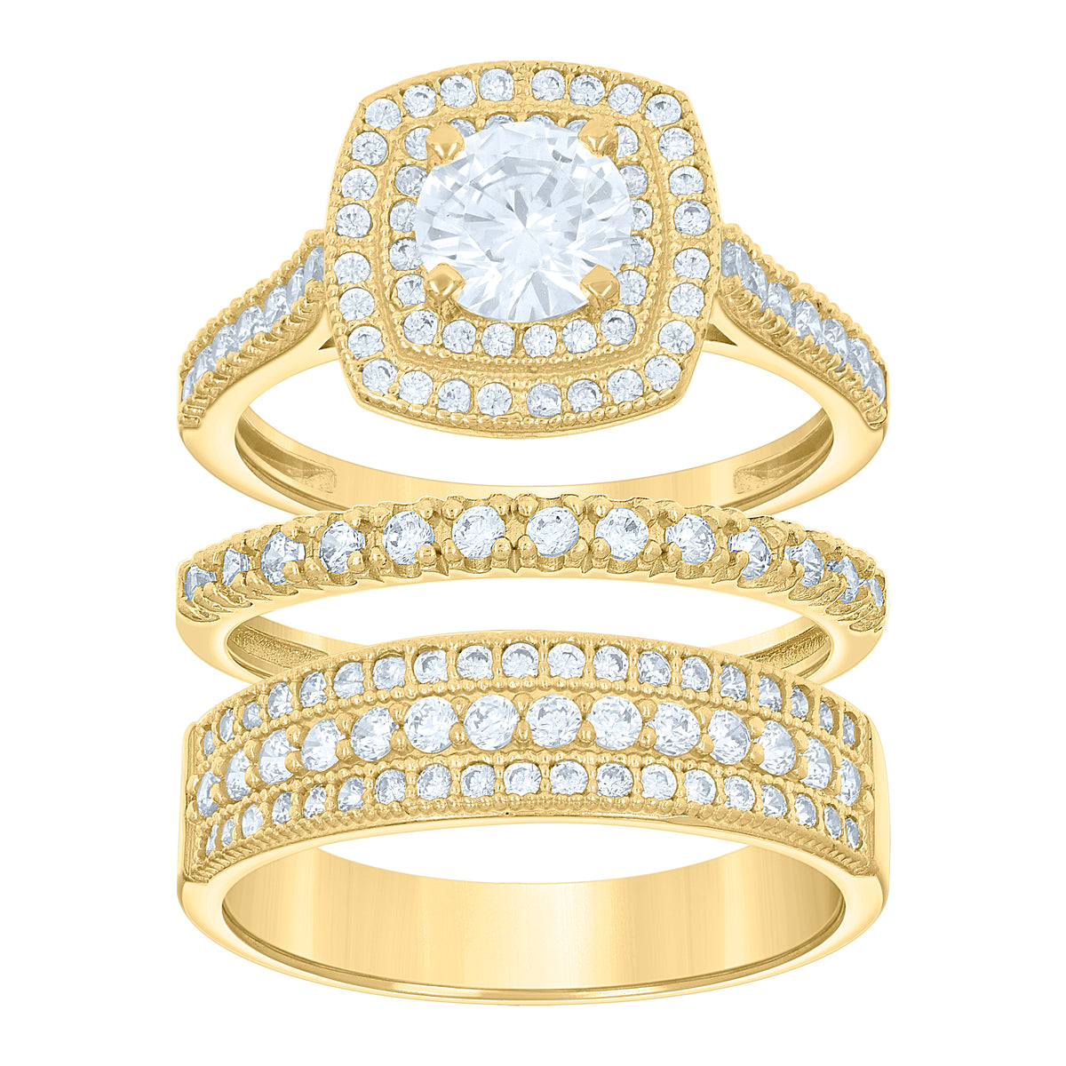 14K Gold Cubic Zirconia Trio Ring