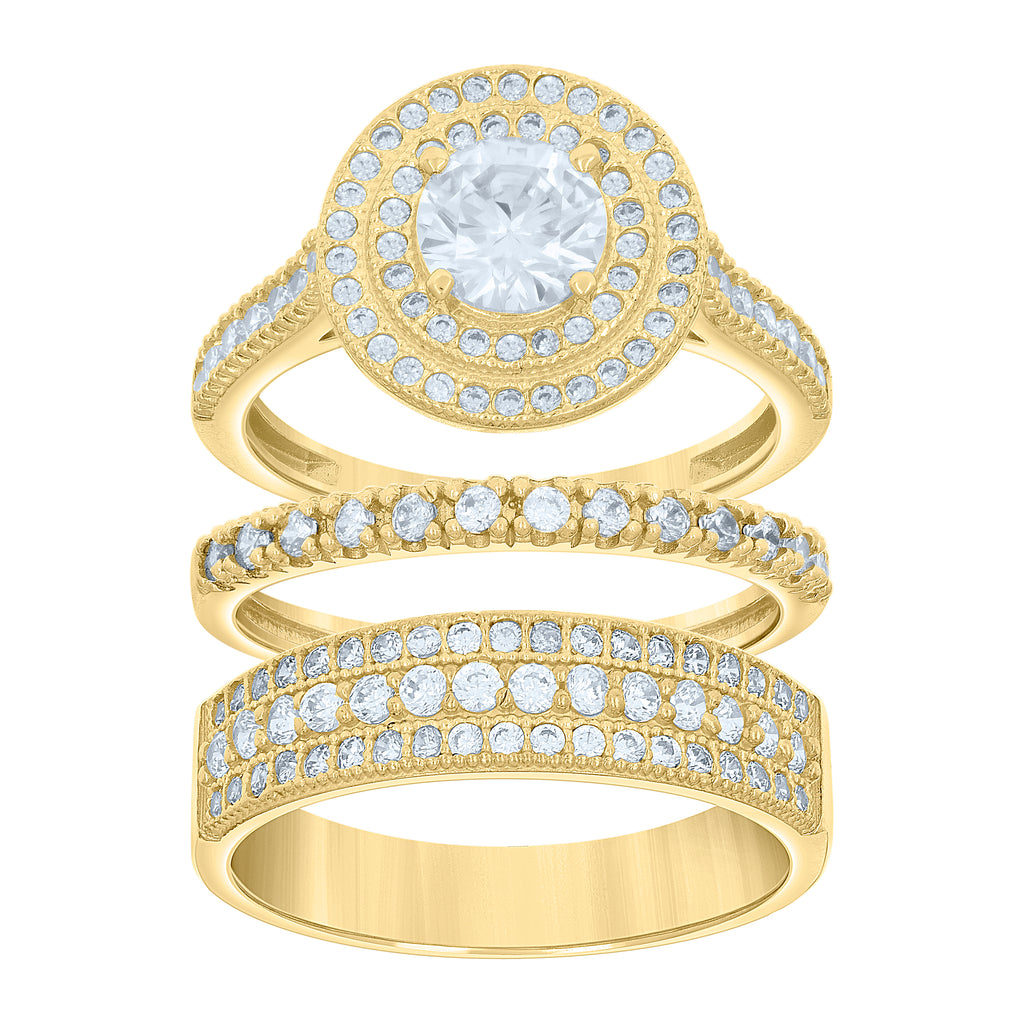 14K Gold Cubic Zirconia Trio Ring
