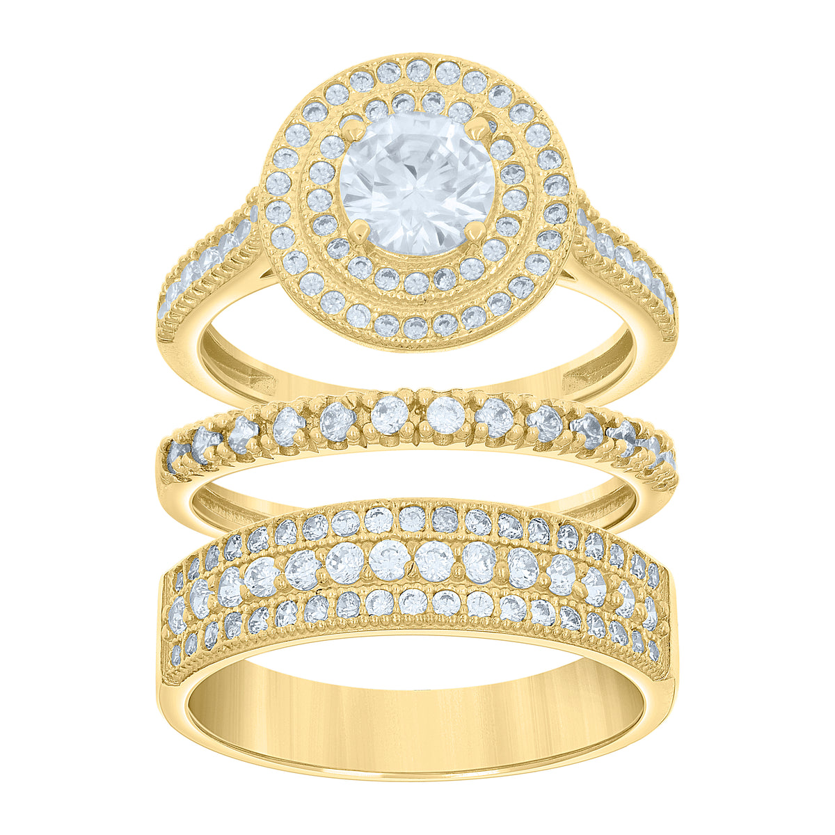 14K Gold Cubic Zirconia Trio Ring