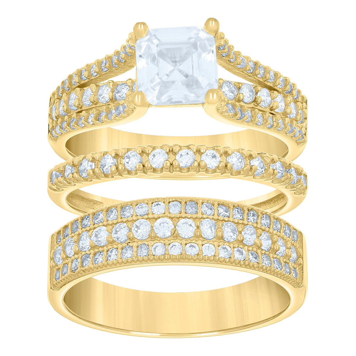 14K Gold Cubic Zirconia Trio Ring