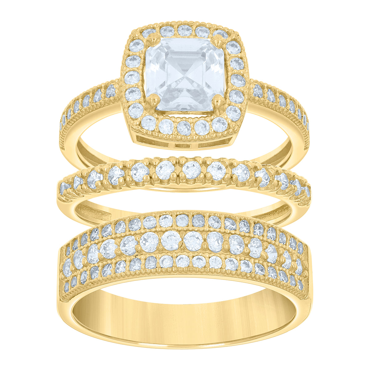 14K Gold Cubic Zirconia Trio Ring