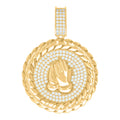 Yellow-Tone 925 Sterling Silver Mens Round Cubic Zirconia Charm Cluster Praying Hand Fashion Charm Pendant