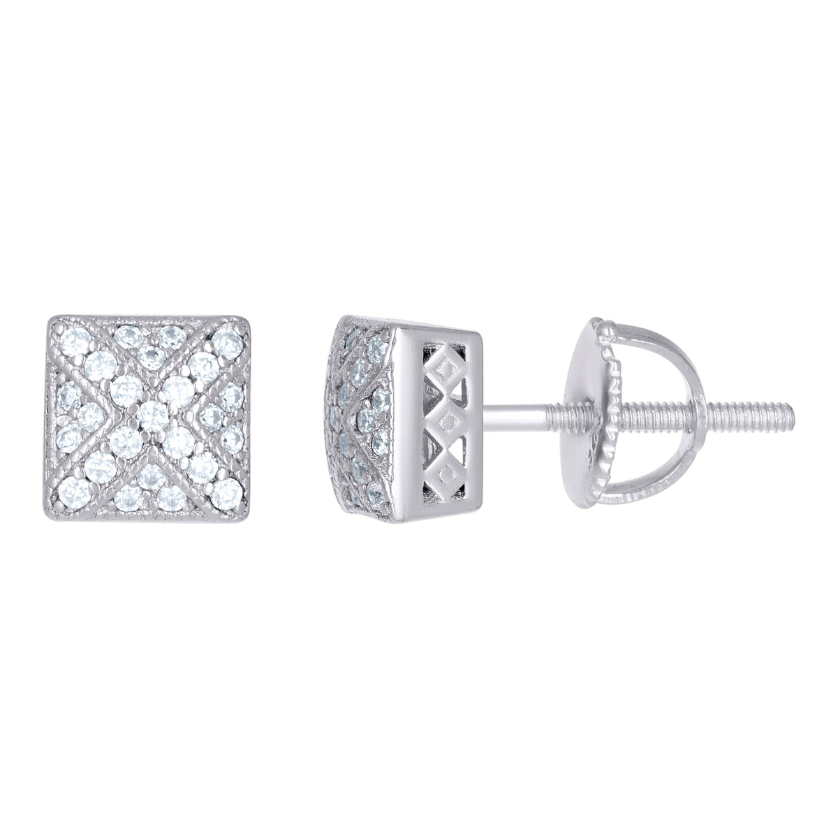 925 Sterling Silver Unisex Cubic-Zirconia Square Fashion Stud Earrings