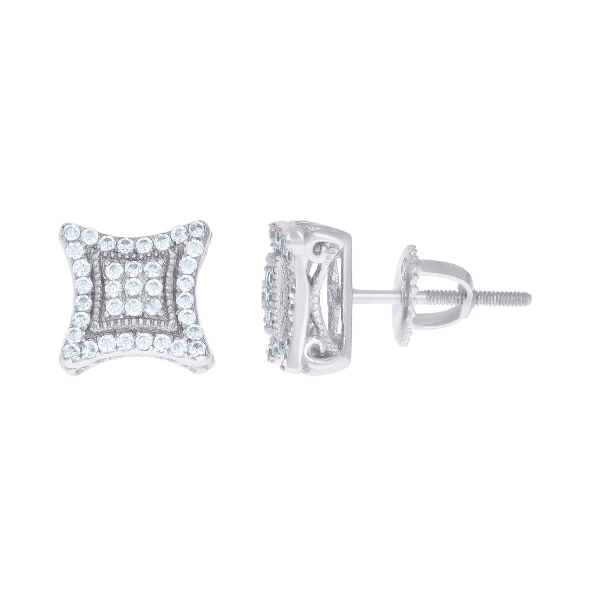 925 Sterling Silver Mens Round Cubic Zirconia Stud Cluster Square Fashion Earrings