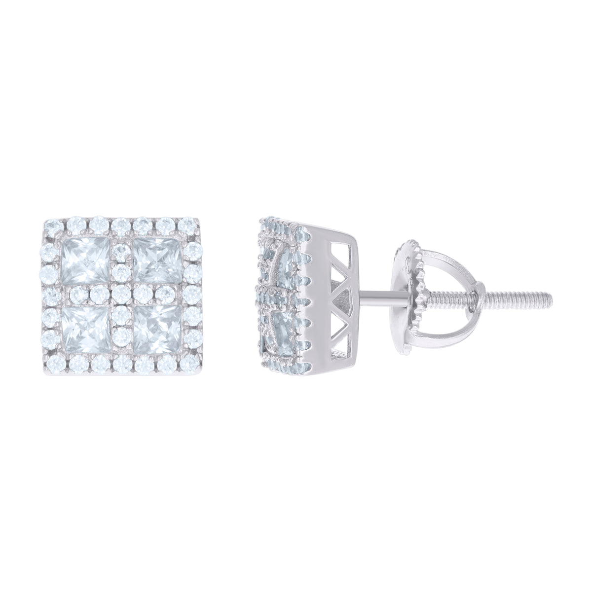 925 Sterling Silver Mens Womens Unisex Round Cubic Zirconia Princess Stud Fashion Earrings