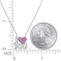 925 Sterling Silver Women Pink & White Cubic Zirconia Rolo Link I Love You Heart Necklace