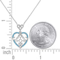 925 Sterling Silver Women Turquoise Cubic Zirconia Rolo Link Love & Hearts Heart Necklace