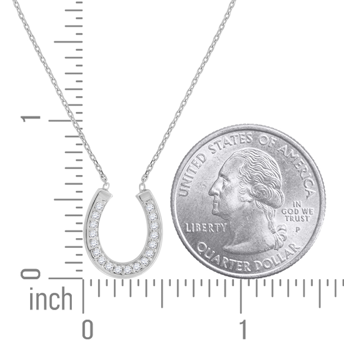 925 Sterling Silver Women Cubic Zirconia Rolo Link Horseshoe Necklace