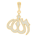 925 Sterling Silver Yellow-Tone Cubic Zirconia Mens Islamic Allah Religious Pendant Charm