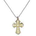 925 Sterling Silver Yellow-Tone Women Rolo Link Cross Necklace