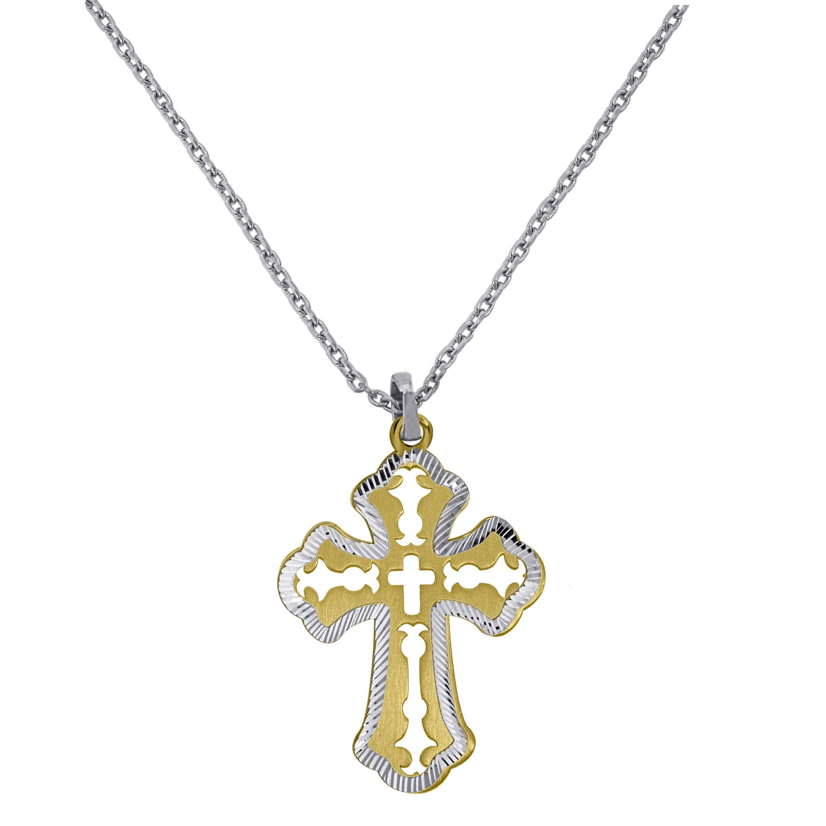 925 Sterling Silver Yellow-Tone Women Rolo Link Cross Necklace