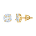 Yellow-Tone 925 Sterling Silver Unisex Princess Cubic Zirconia Circle Fashion Stud Earrings
