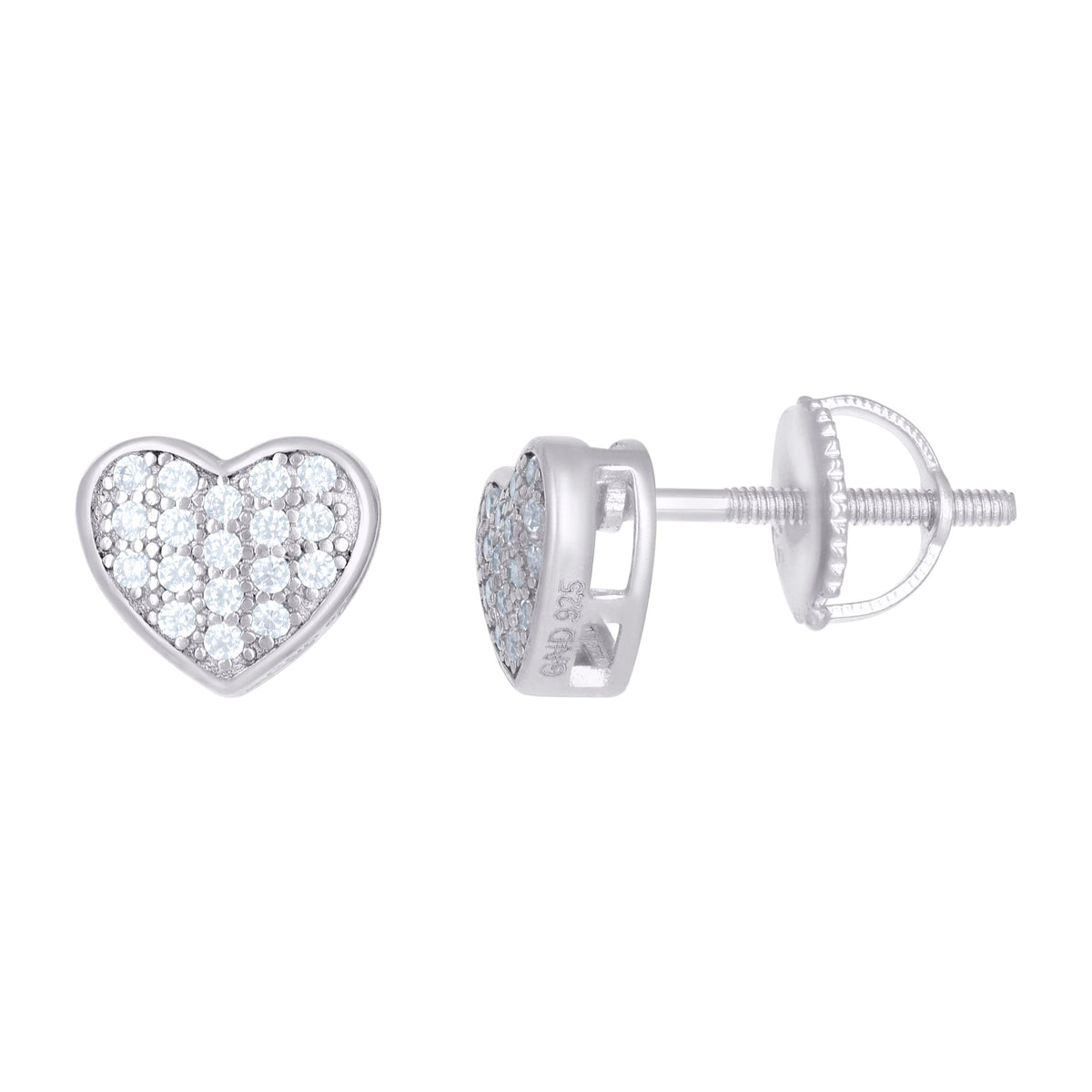 925 Sterling Silver Women Cubic-Zirconia Heart Stud Earrings