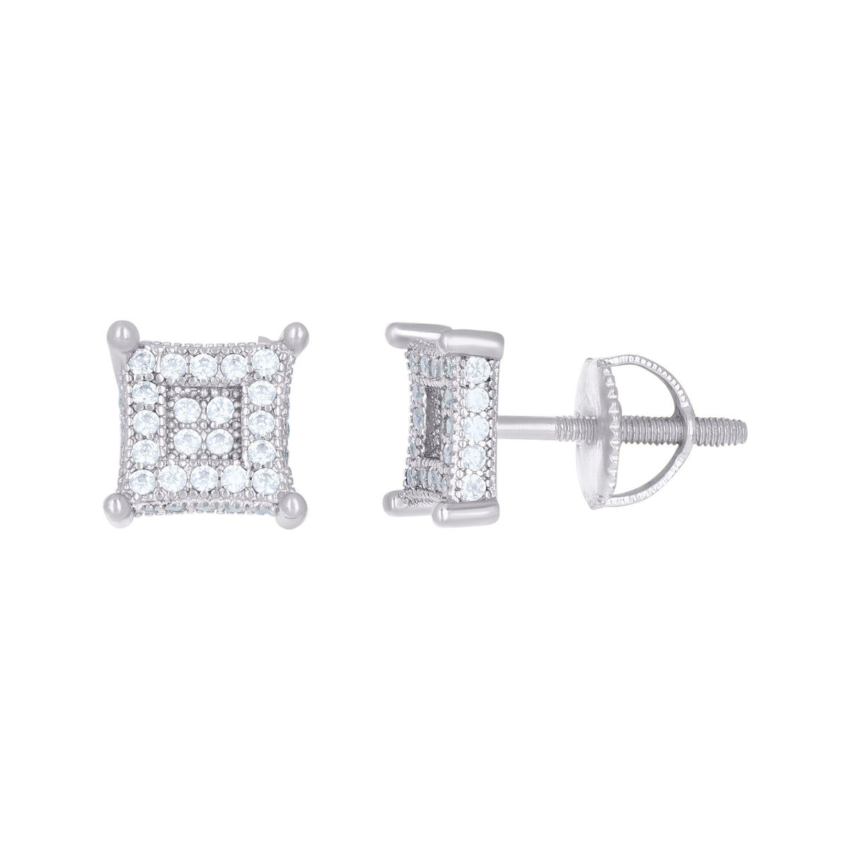 925 Sterling Silver Unisex Cubic-Zirconia Square Fashion Stud Earrings
