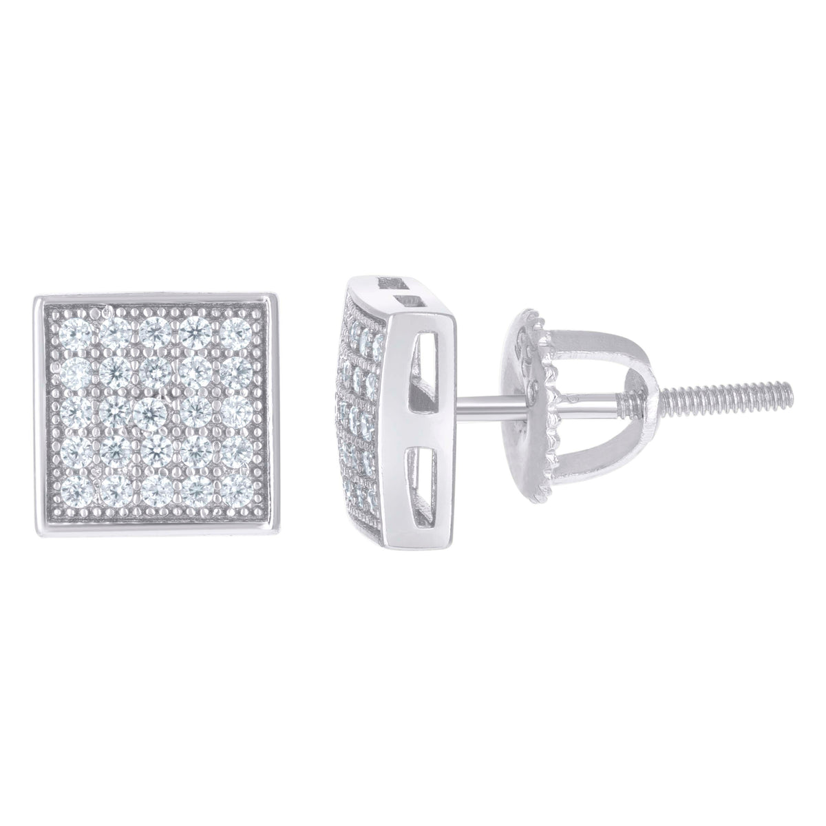 925 Sterling Silver Cubic Zirconia Unisex Round Stud Earrings