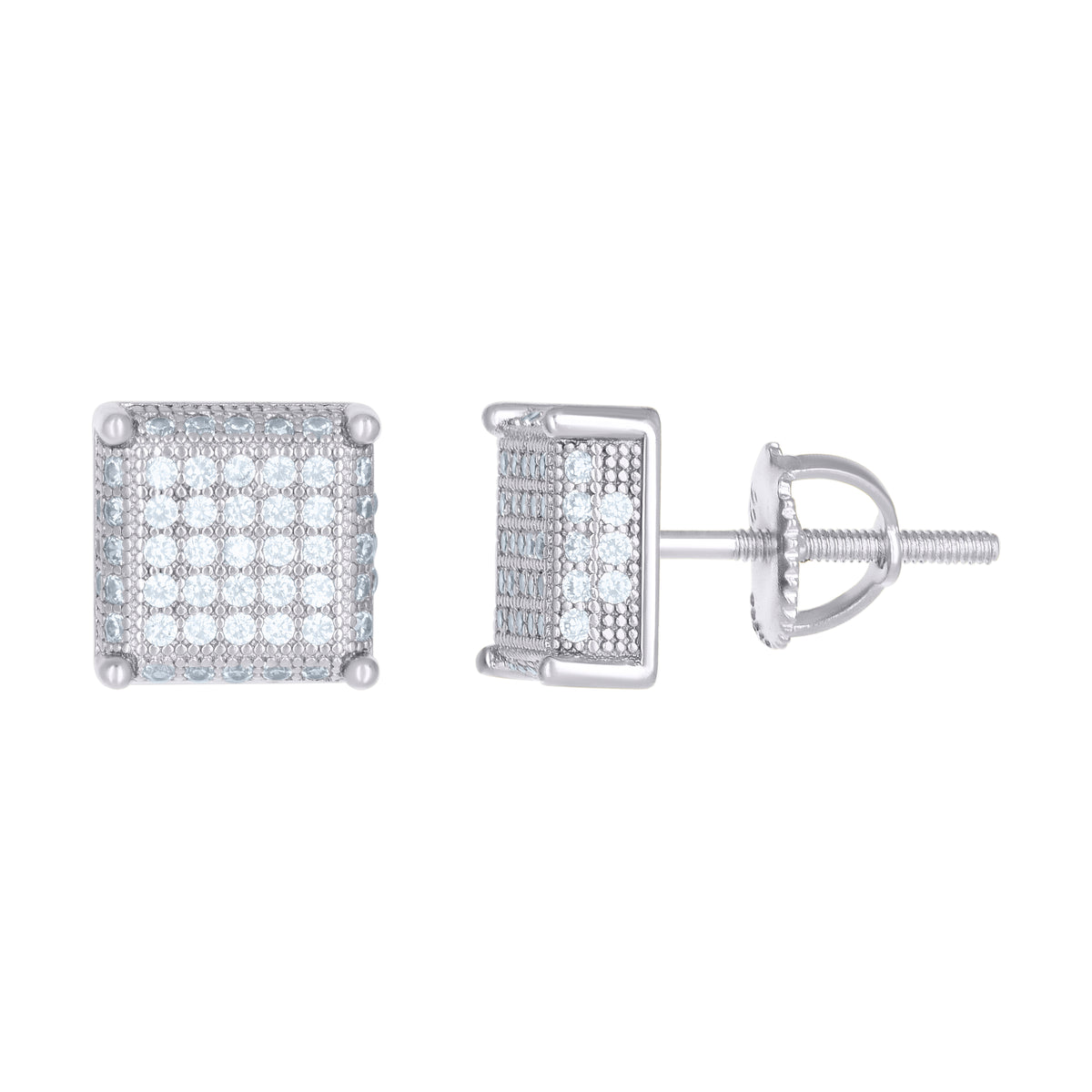 925 Sterling Silver Unisex Cubic-Zirconia Square Fashion Stud Earrings