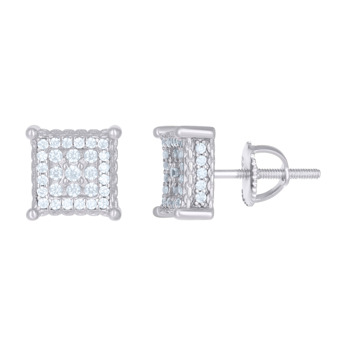925 Sterling Silver Cubic Zirconia Unisex Square Kite Stud Earrings