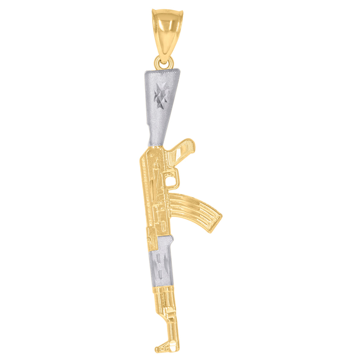 10K Two-Tone Gold Mens Rifle Gun Charm Pendant