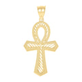 10K Two-Tone Gold Unisex Textured Ankh Cross Religious Charm Pendant