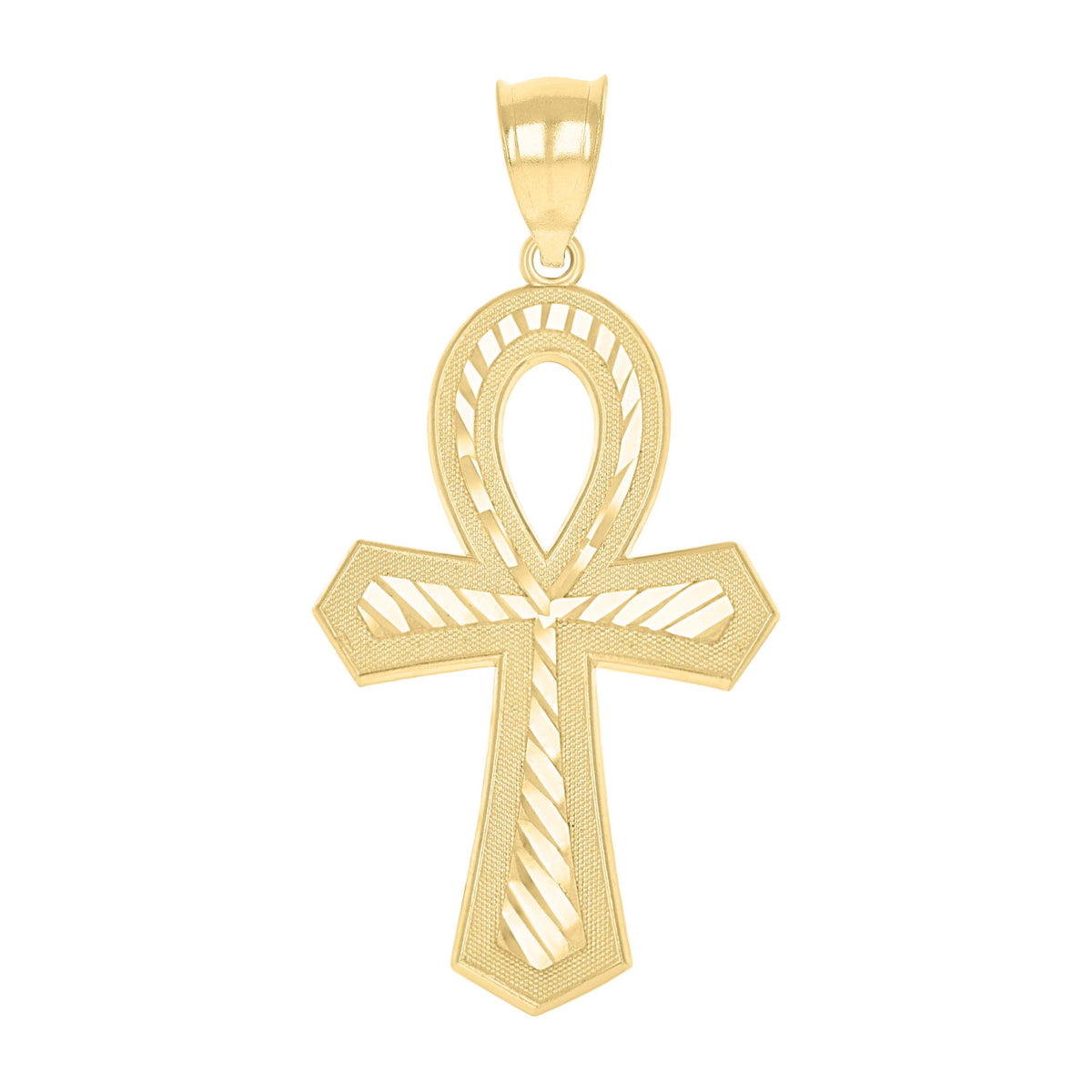10K Two-Tone Gold Unisex Textured Ankh Cross Religious Charm Pendant