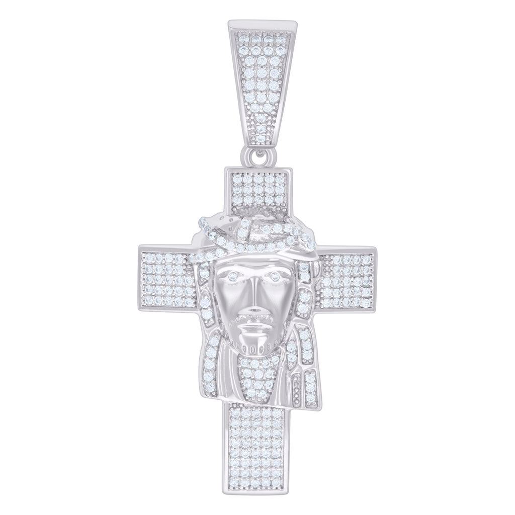 925 Sterling Silver Mens CZ Jesus Cross Religious Charm Pendant