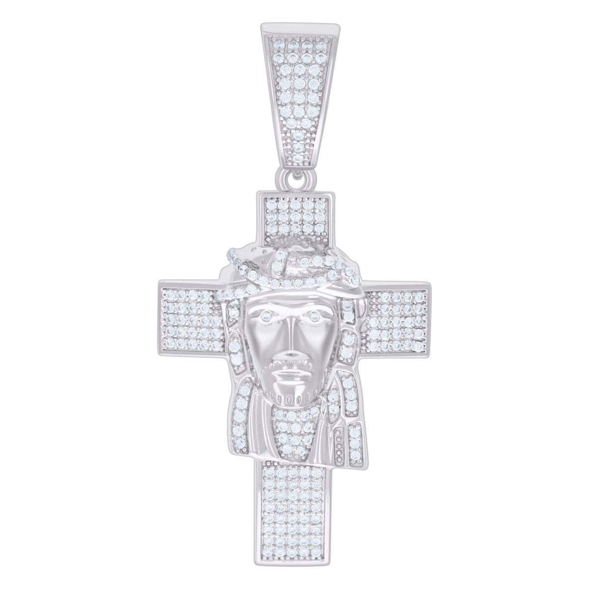 925 Sterling Silver Mens CZ Jesus Cross Religious Charm Pendant