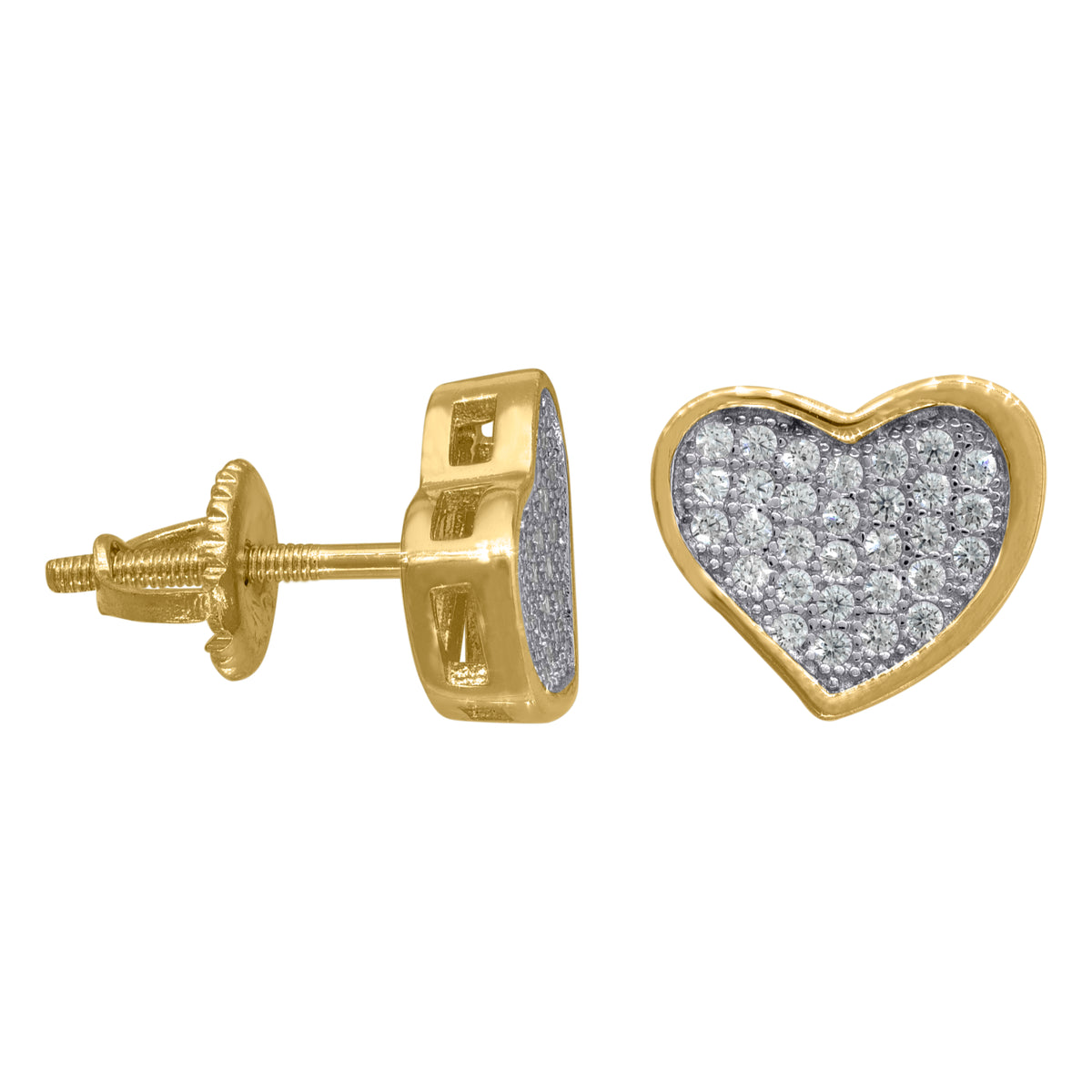 925 Sterling Silver Yellow-Tone Unisex Cubic Zirconia Heart Stud Earrings