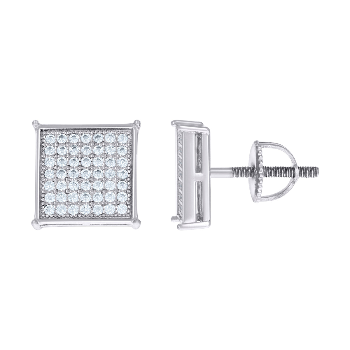 925 Sterling Silver Mens Cubic Zirconia Square Stud Earrings