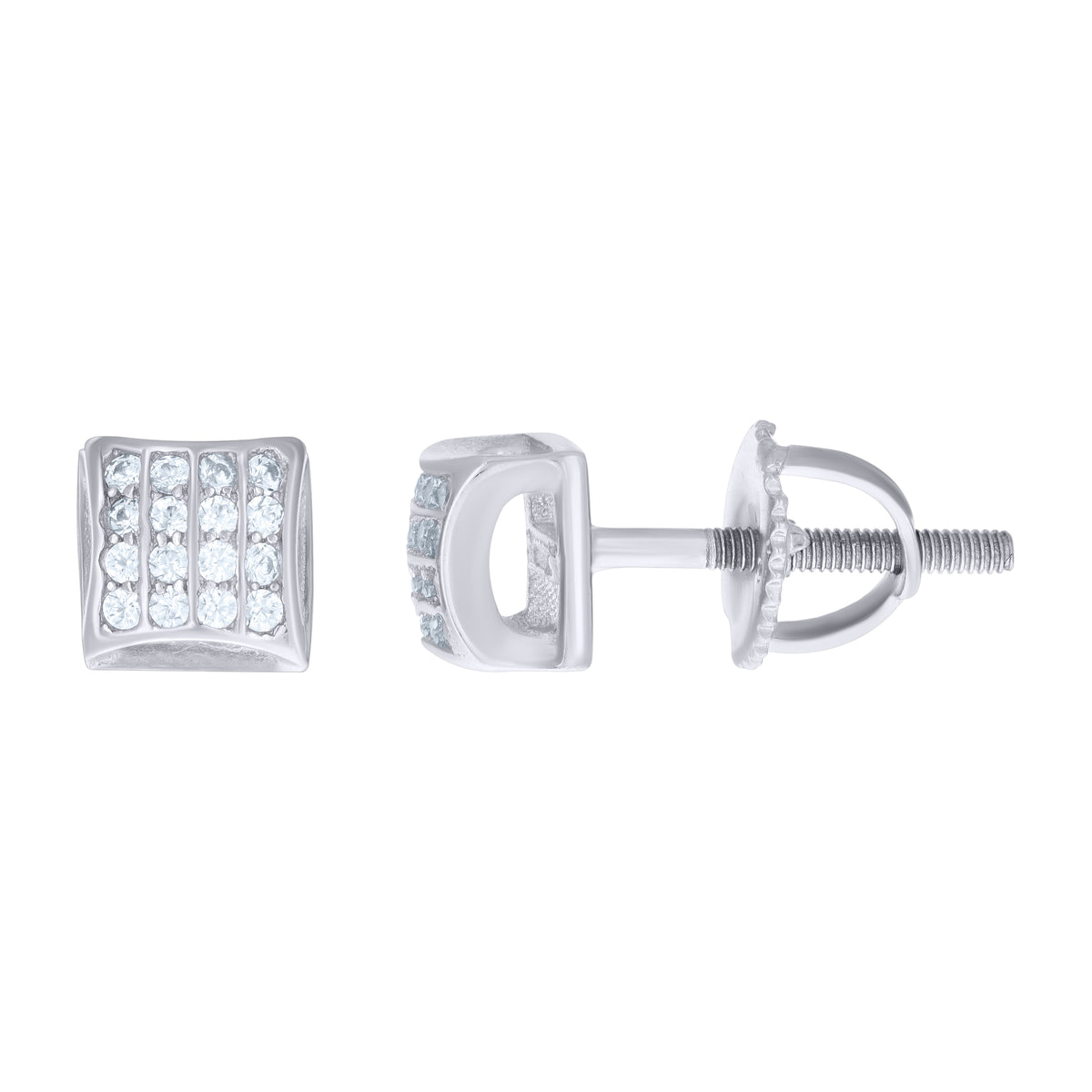 925 Sterling Silver Unisex Cubic Zirconia Square Stud Earrings