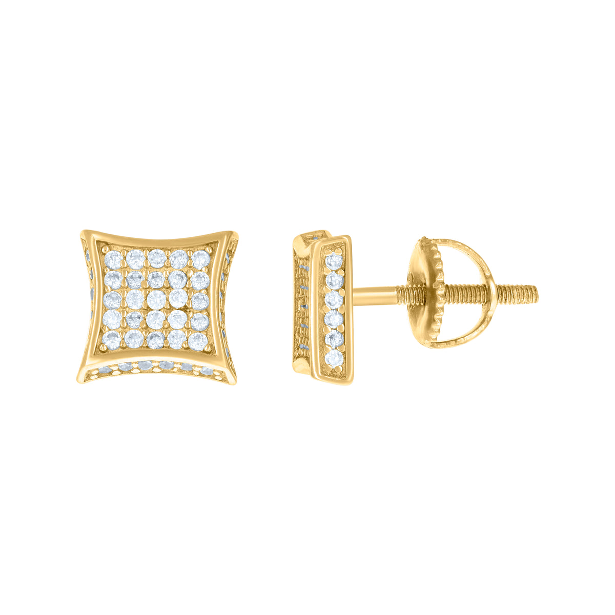 925 Sterling Silver Yellow-Tone Unisex Cubic Zirconia Kite Stud Earrings