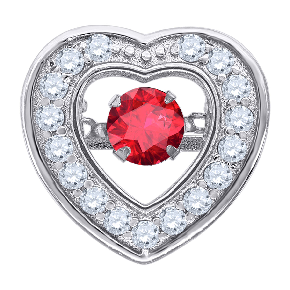 925 Sterling Silver Womens Red Cubic-Zirconia Heart Slide Charm Pendant