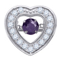 925 Sterling Silver Womens Purple Cubic-Zirconia Heart Slide Charm Pendant