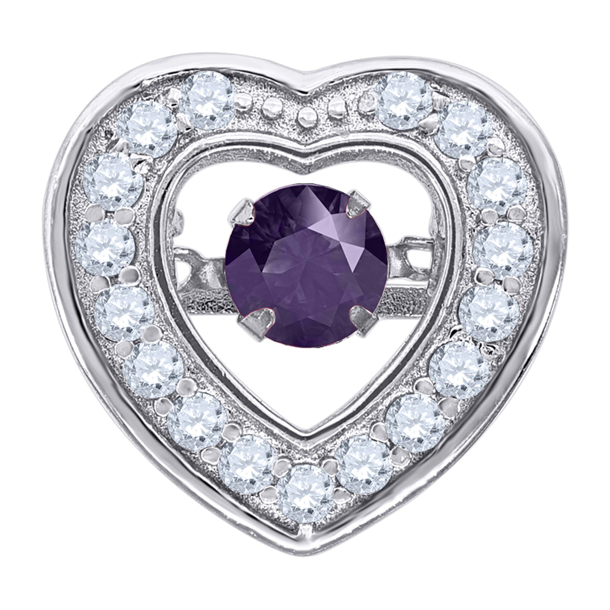 925 Sterling Silver Womens Purple Cubic-Zirconia Heart Slide Charm Pendant