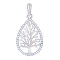 925 Sterling Silver Womens Cubic Zirconia Tree Of Life Teardrop Charm Pendant