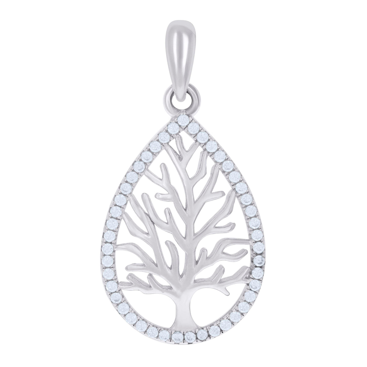 925 Sterling Silver Womens Cubic Zirconia Tree Of Life Teardrop Charm Pendant