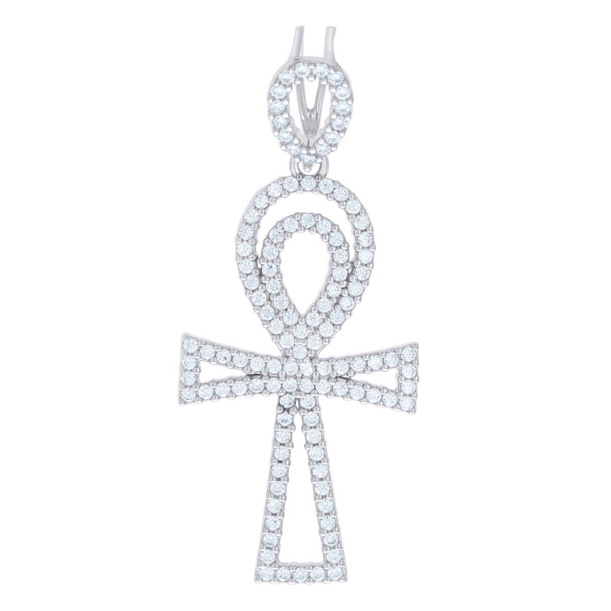 925 Sterling Silver Unisex CZ Ankh Cross Religious Charm Pendant