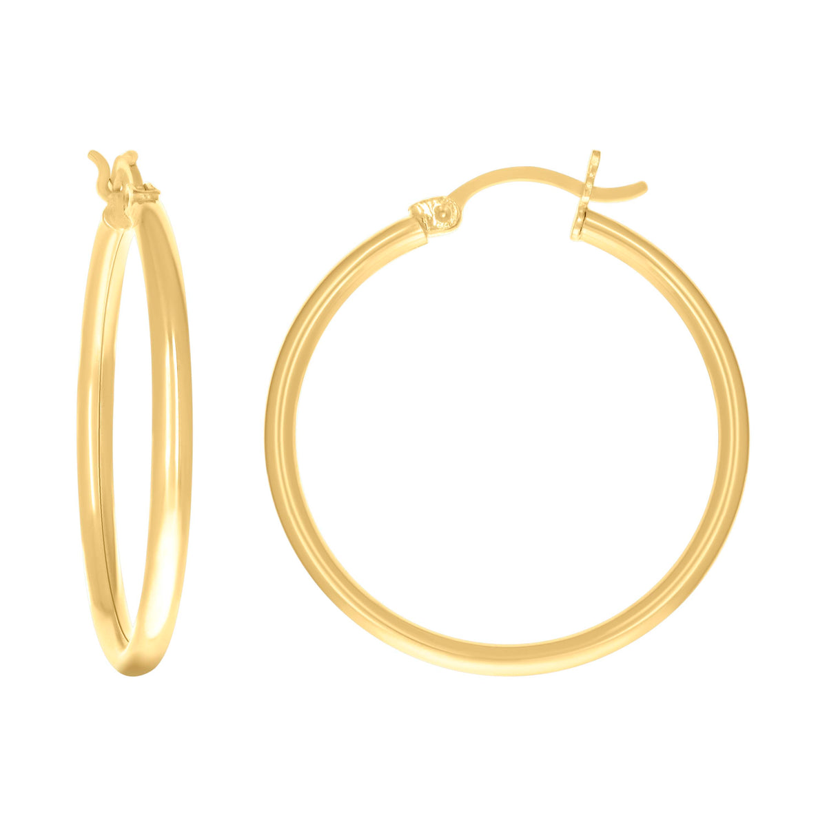 10K Yellow Gold Womens Ultra Light Round Tube 2mmx25mm Hinged Hoops Huggies