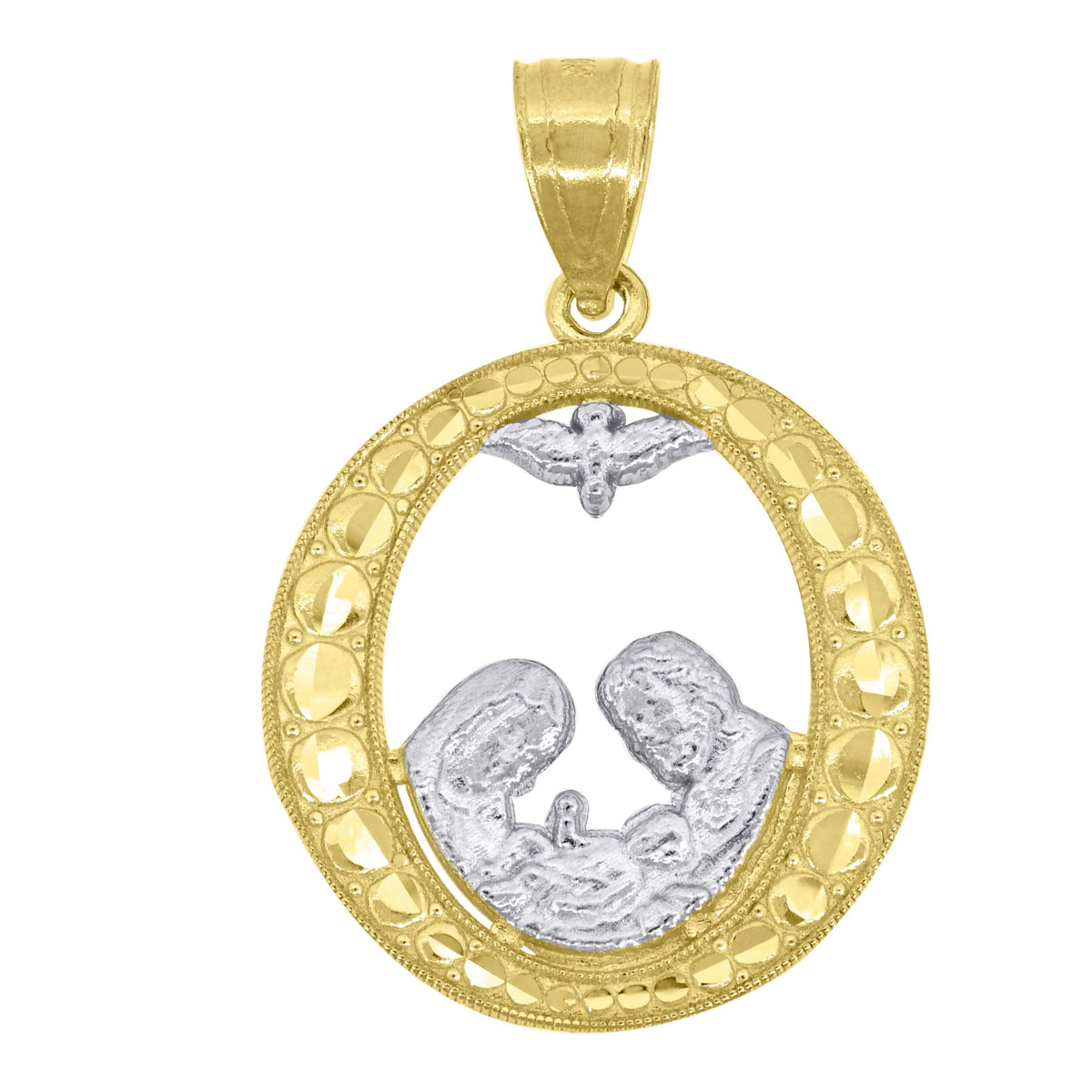 10K Gold Two-Tone Textured Unisex Baptism Religious Charm Pendant