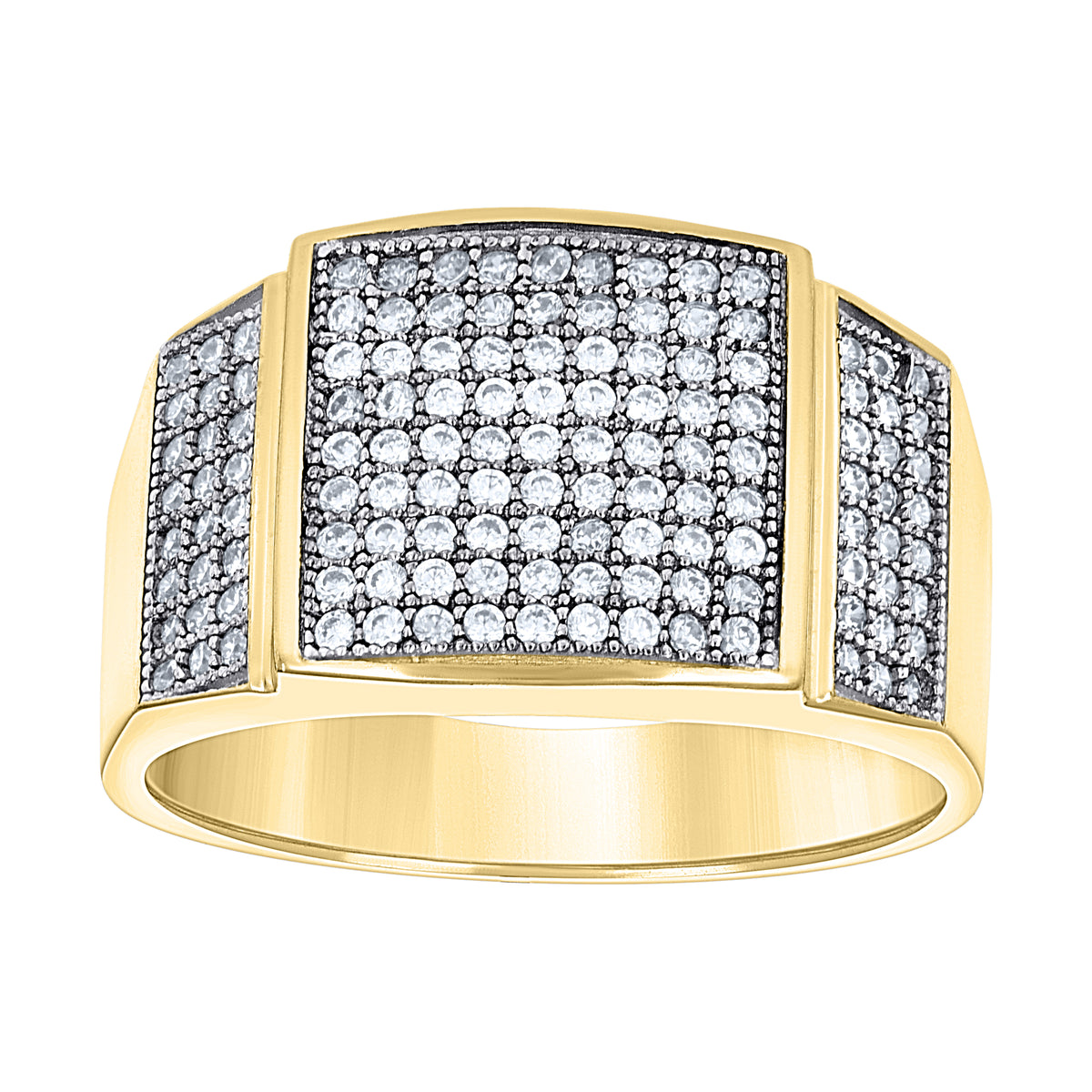 14K Two-tone Gold Mens Cubic Zirconia Cluster Square Head Ring