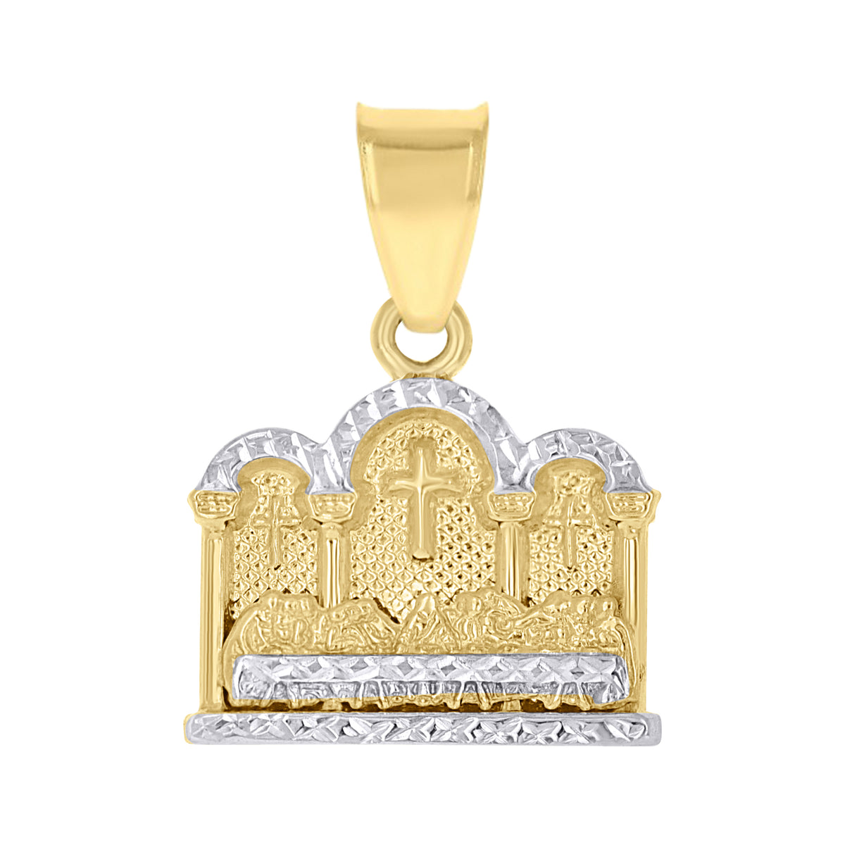 10K Gold Two-Tone Diamond-Cut Mens Last Supper Religious Charm Pendant
