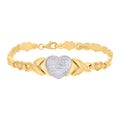 10K Two-tone Gold Womens Heart Link 7" Bracelet