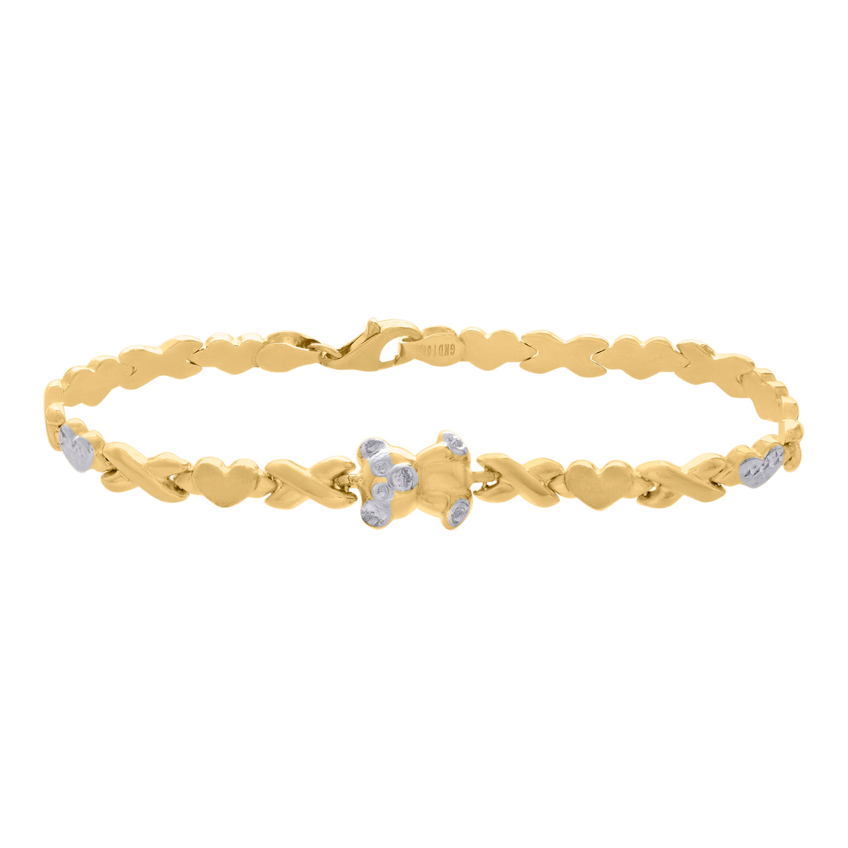 10K Two-tone Gold Womens Teddy Bear Link 7" Bracelet