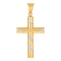 10K Two-Tone Gold Unisex Textured Cross Religious Charm Pendant