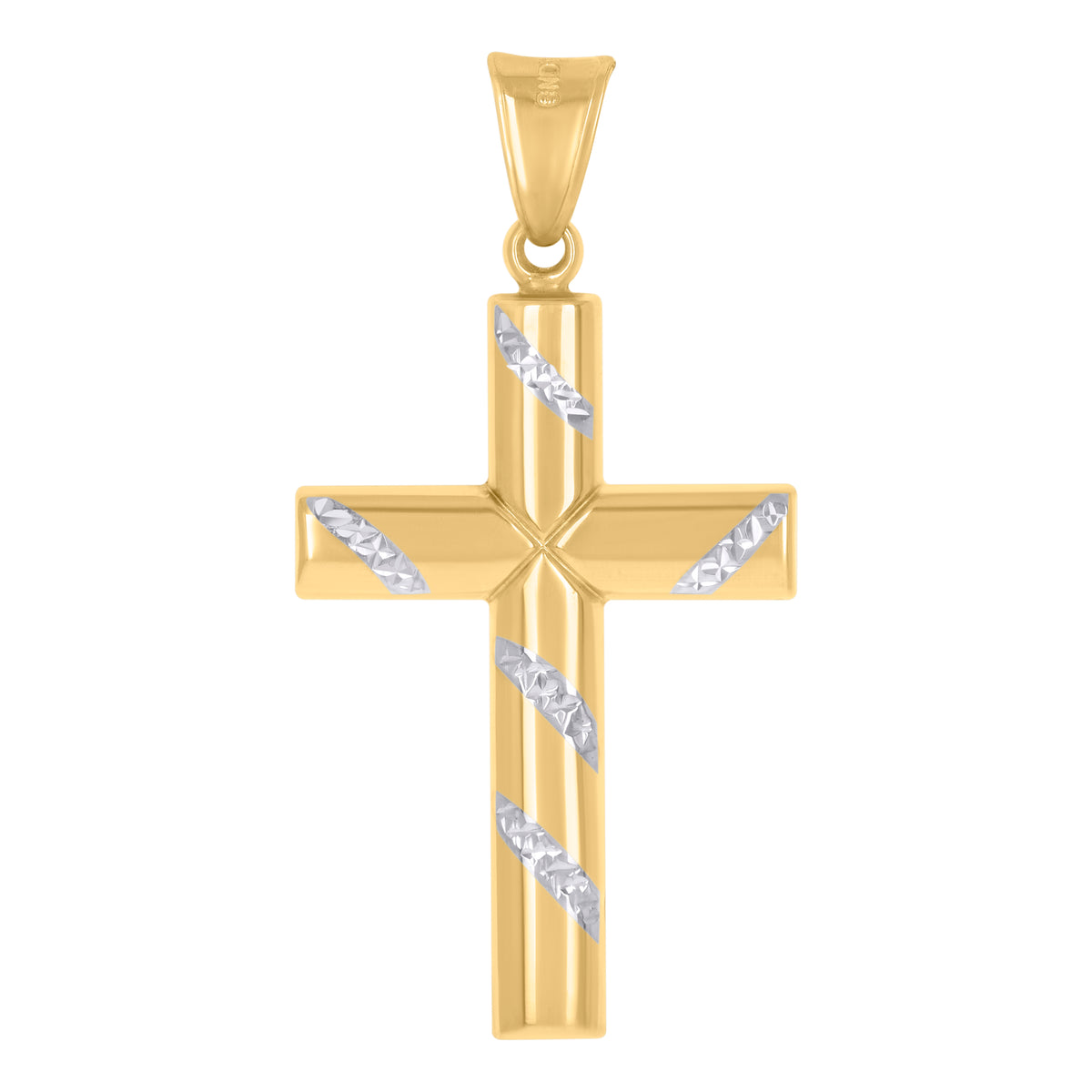 10K Two-Tone Gold Unisex Textured Cross Religious Charm Pendant