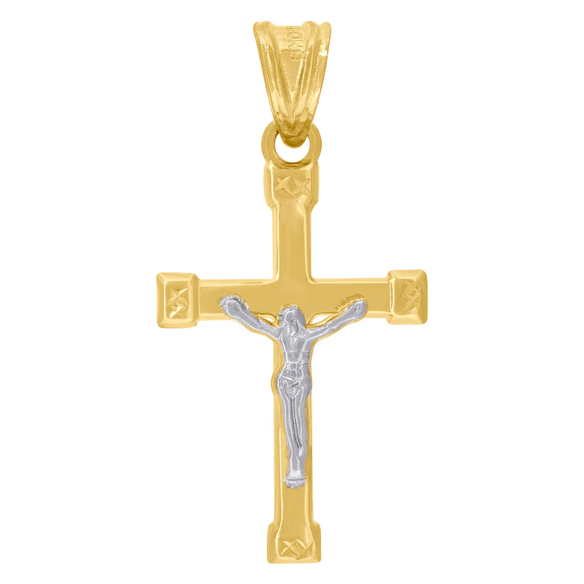 10K Gold Two-Tone Unisex Diamond-Cut Crucifix Cross Religious Charm Pendant