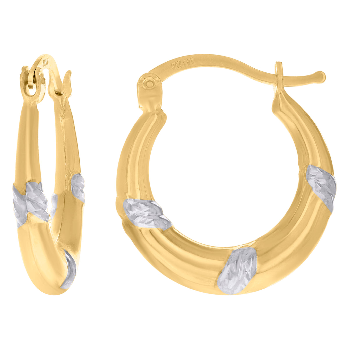 10K Two-Tone Gold Womens Twisted Hoop Earrings