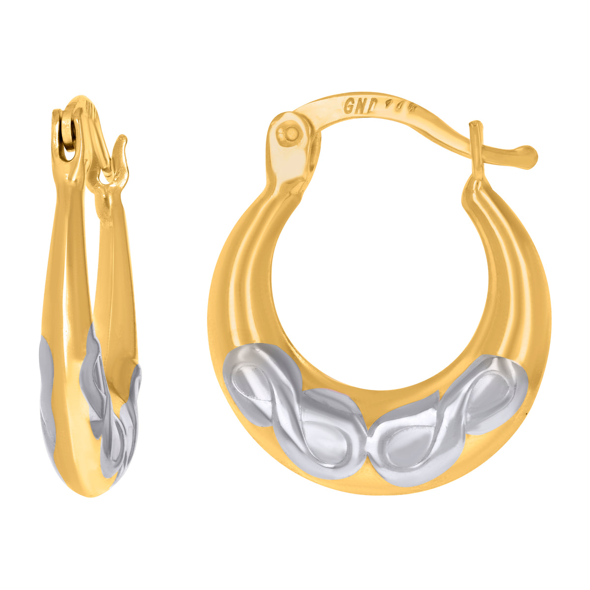 10K Two-Tone Gold Womens Infinity Love Symbol Hoop Earrings