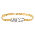 10K Two-tone Gold Womens I LOVE YOU Heart Link 8" Bracelet