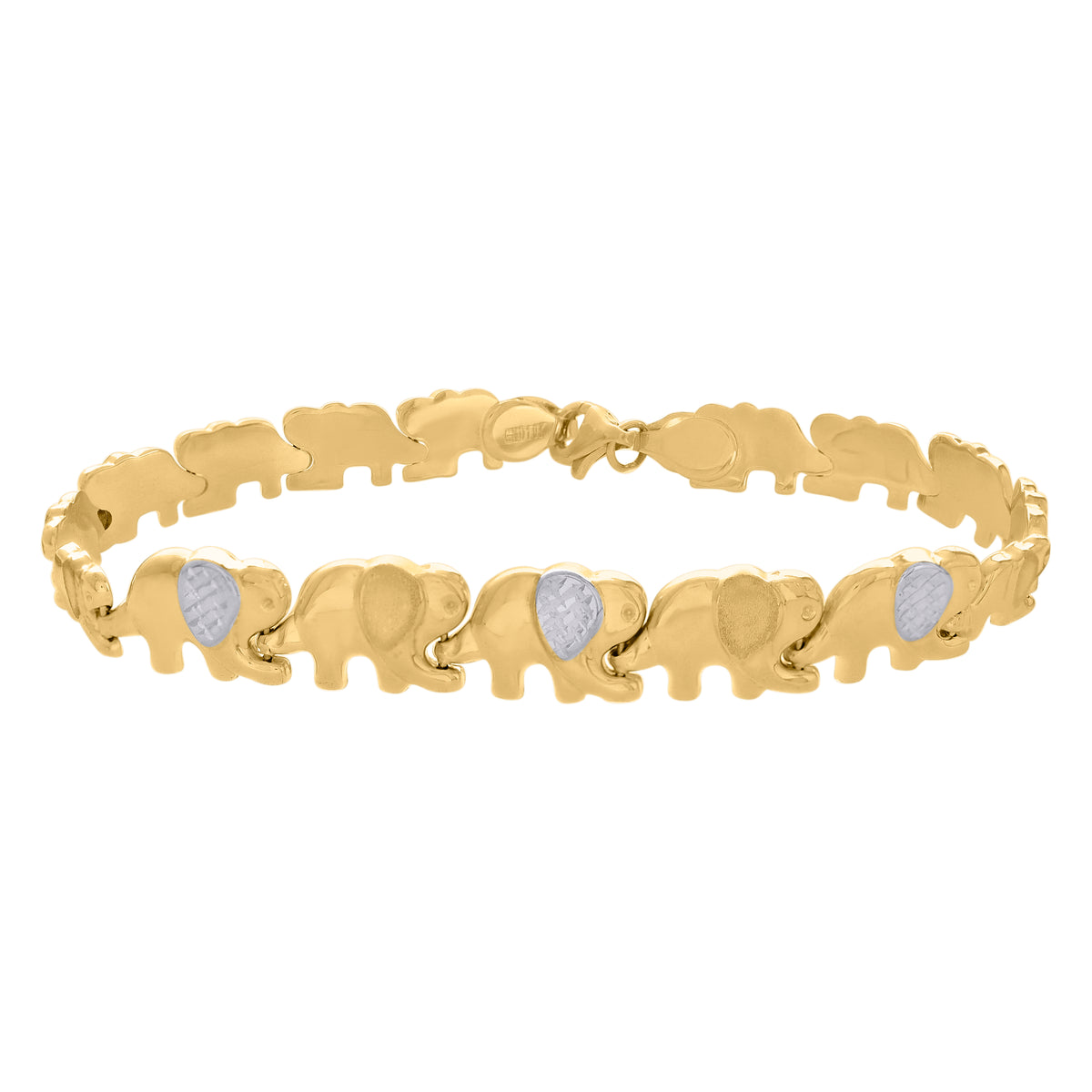10K Two-tone Gold Womens Elephant Good Luck Link 8" Bracelet