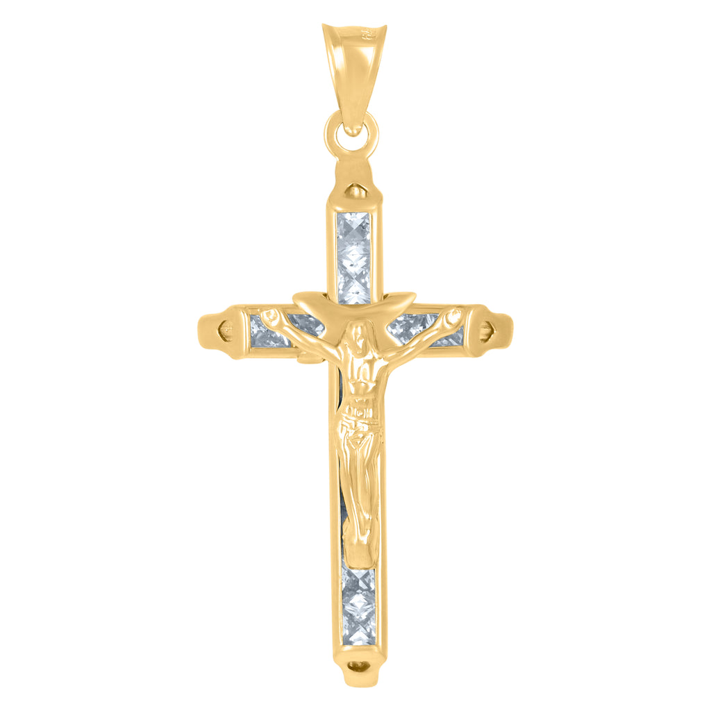 10K Yellow Gold Mens Cross Crucifix Religious Charm Pendant